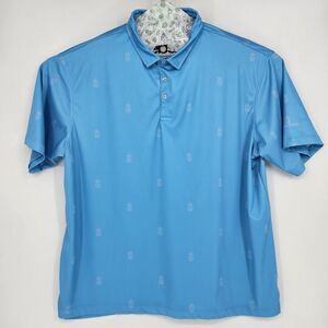 Elliott Collection Shirt Mens XXL Golf Pineapple Print Blue Short Sleeve Preppy
